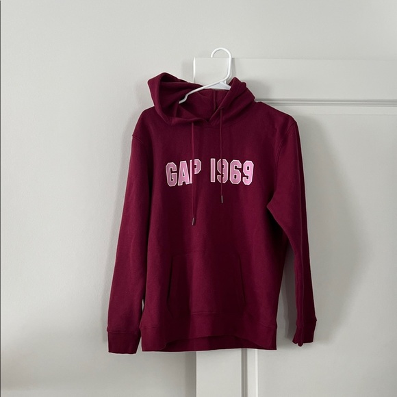 GAP Burgundy Hoodie with Pink Logo Size M - Picture 1 of 4